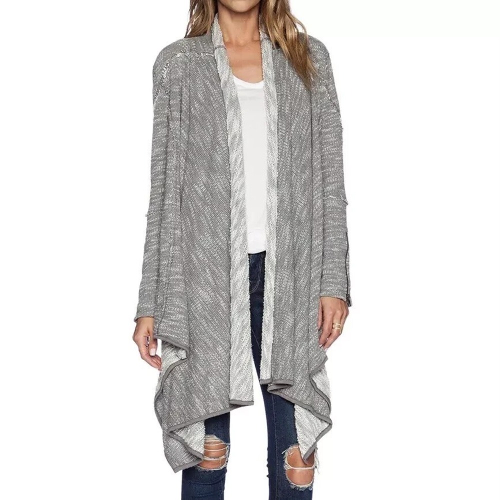 Free People Women's XS Gray In‎ the Loop Open Front Oversized Waterfall Cardigan